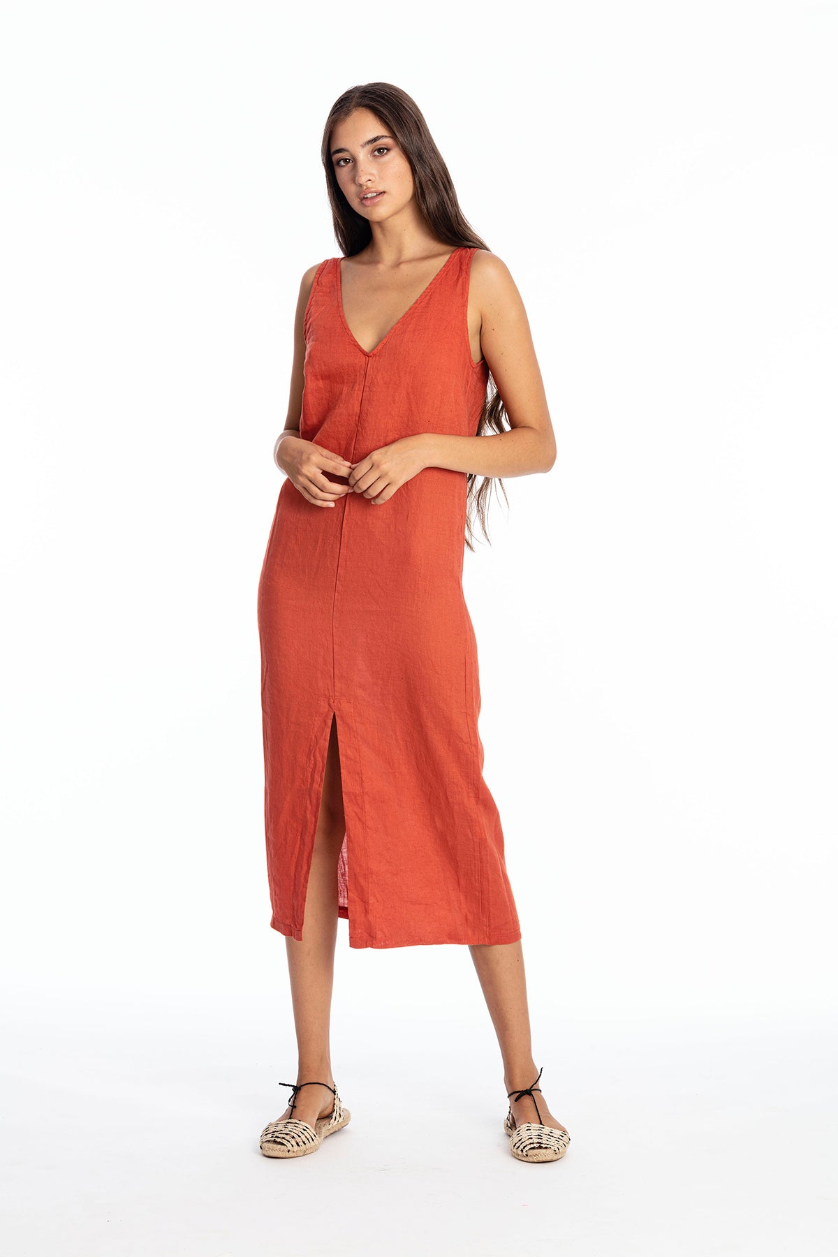 Image of RAVENS VIEW IBIZA dames vegan Jurk ChlÃ¶e Terracotta Oranje