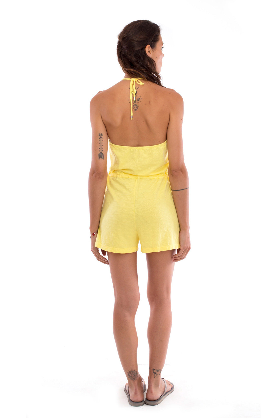 RAVENS VIEW IBIZA womens vegan Playsuit Aruba Short Mono Lime Yellow