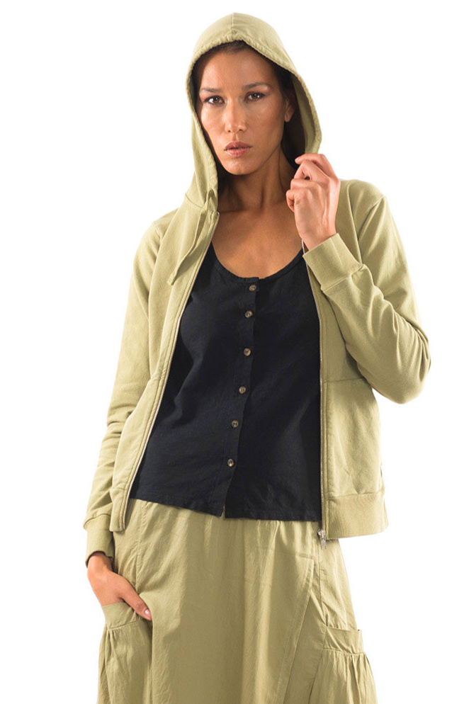 Image of RAVENS VIEW IBIZA dames vegan Hoodie Zip Vedra Dark AloÃ« Groen