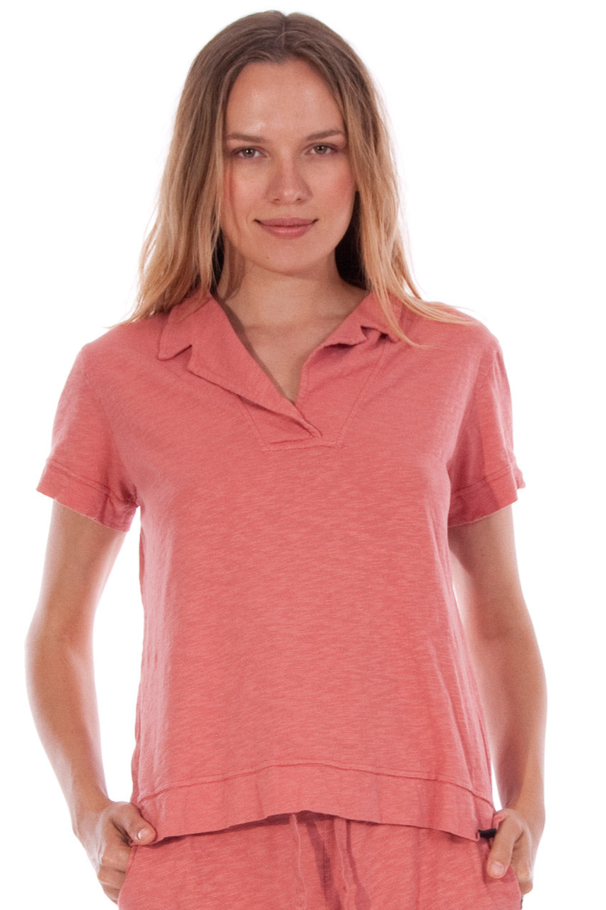 RAVENS VIEW IBIZA Damen vegan Polo-T-Shirt Alexa Clay Rot