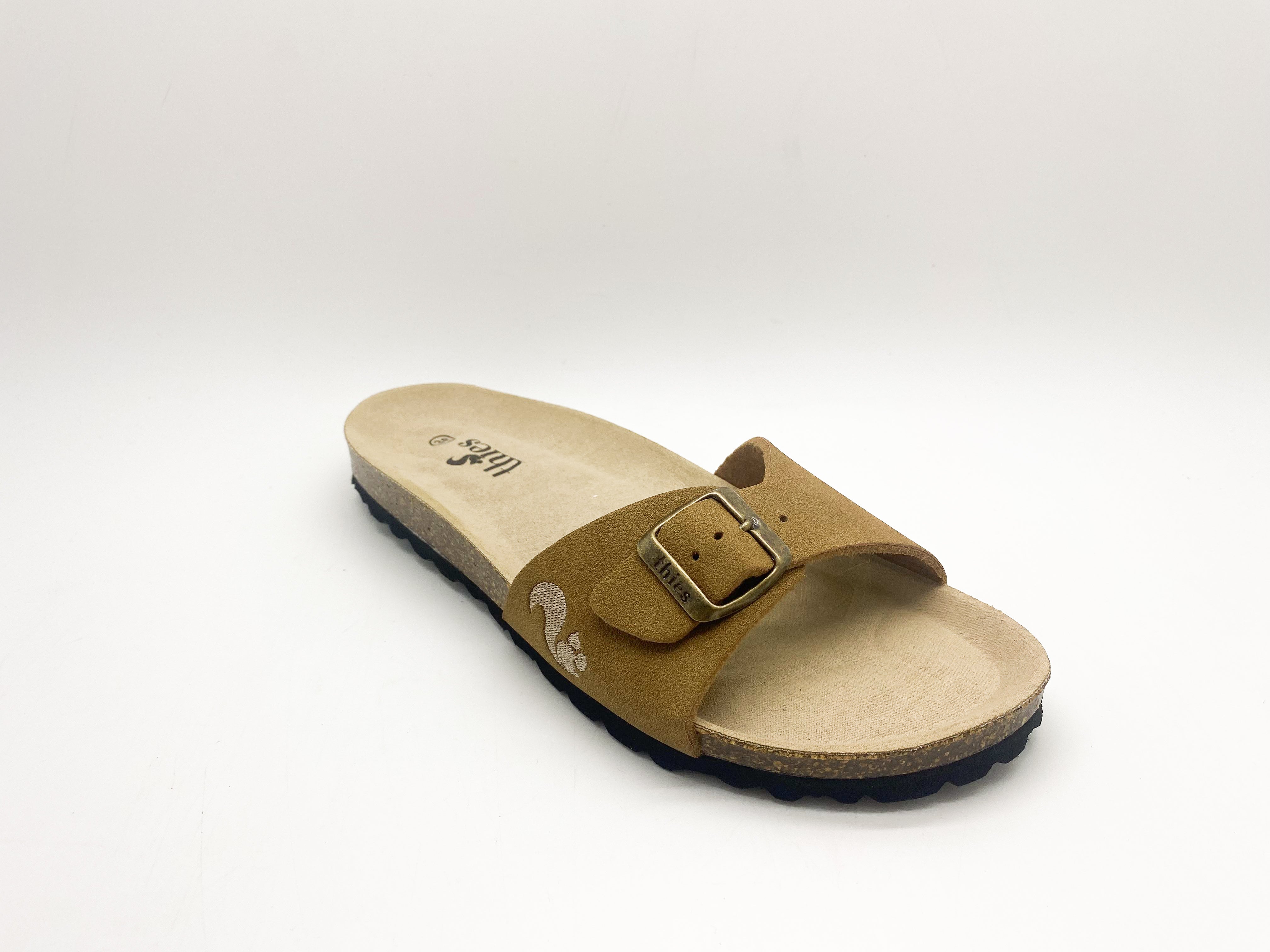 thies womens vegan Sandal Eco Bio Strap Cognac Brown