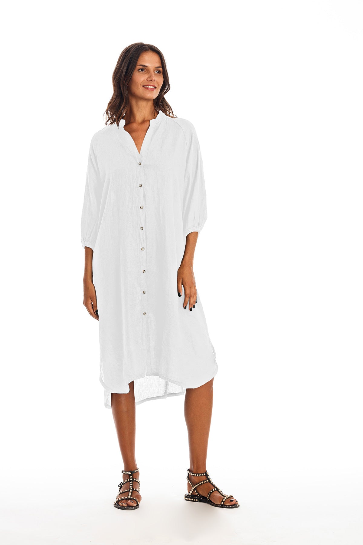 RAVENS VIEW IBIZA Damen vegan Hemdkleid Mei WeiÃŸ