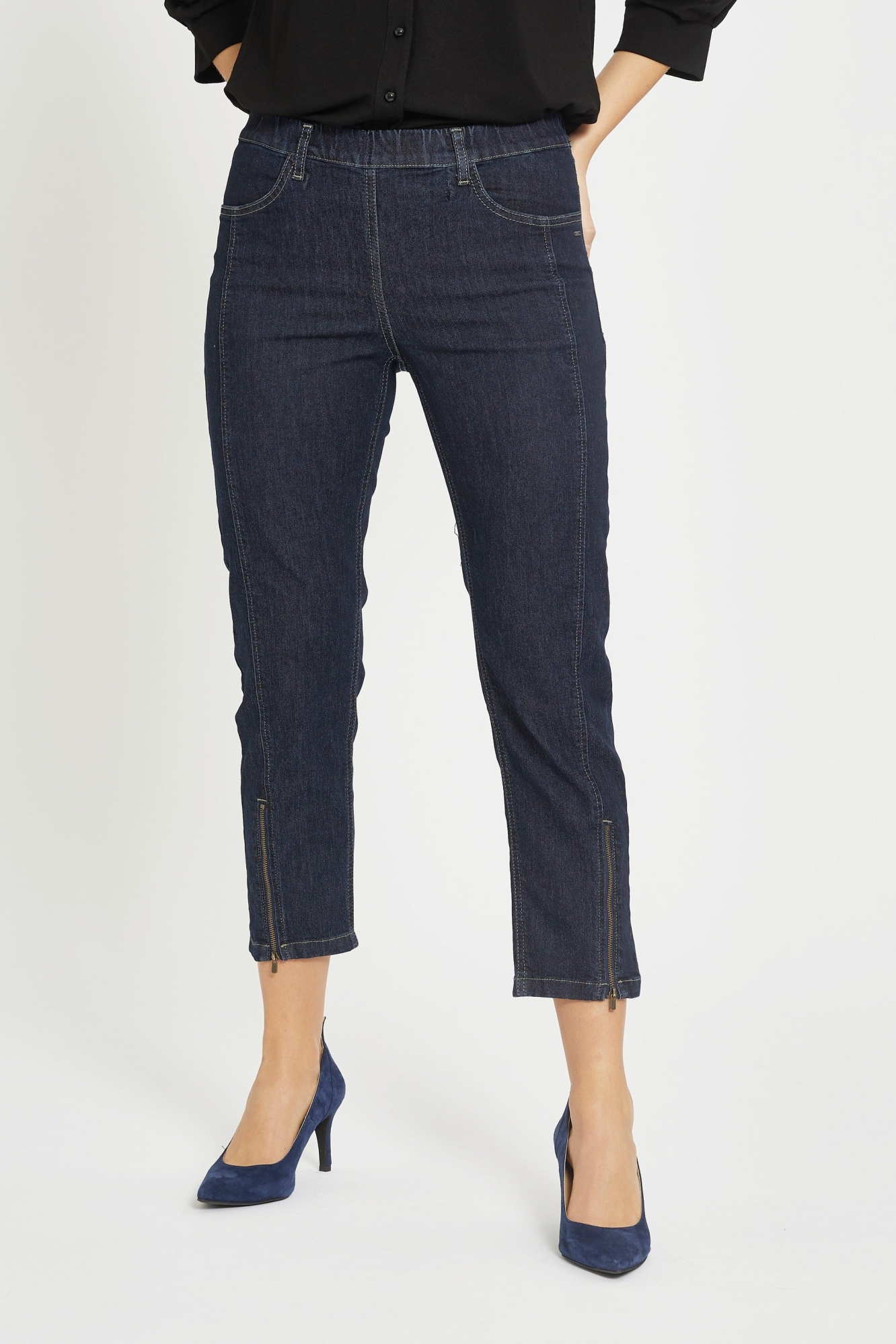LAURIE Damen vegan Jeans Piper Regular Crop Dunkelblau Denim