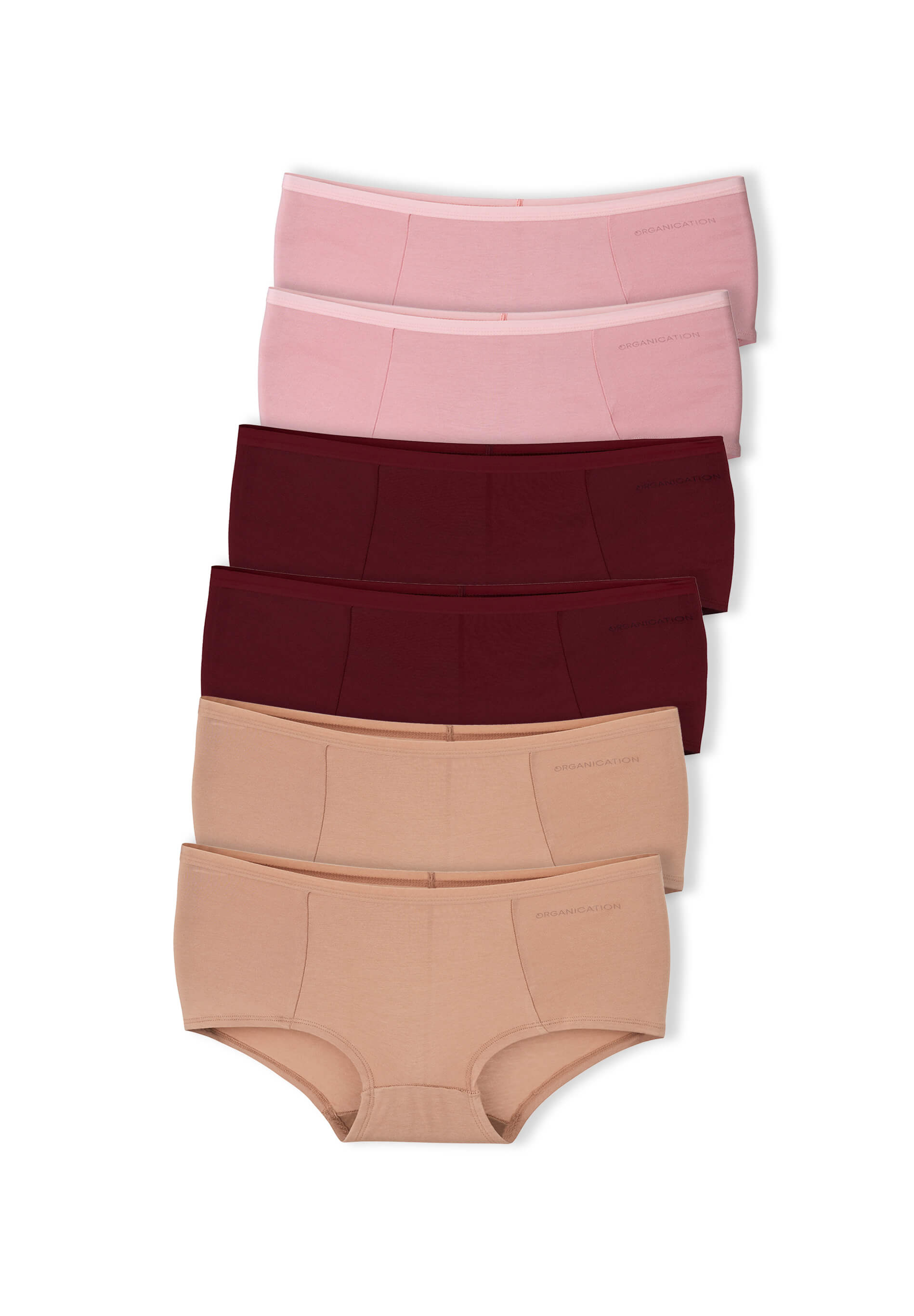 ORGANICATION womens vegan Boyshorts Blaire Bordeaux Beige Dusty Pink 6-Pack