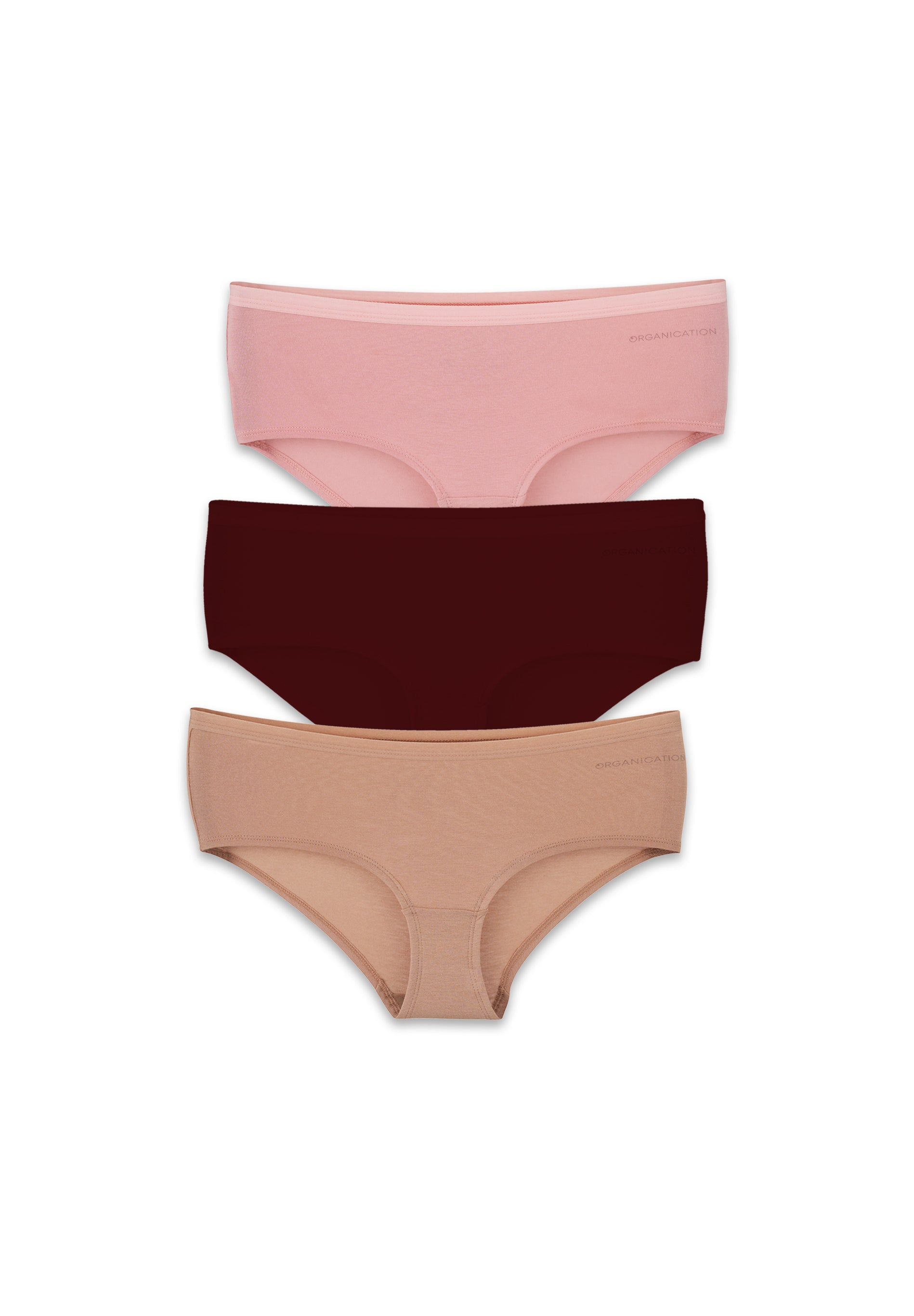 ORGANICATION womens vegan Hipster Karinna 3-Pack Bordeaux Beige Dusty Pink