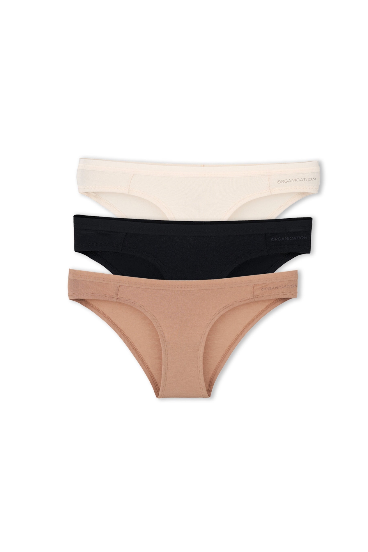 ORGANICATION womens vegan Briefs Kamilla 3-Pack Off White Beige Black