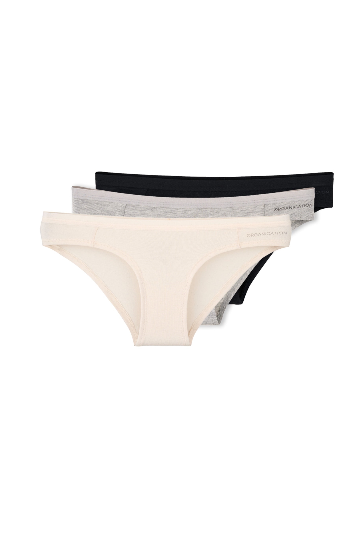 ORGANICATION womens vegan Briefs Kamilla 3-Pack Off White Grey Melange Black