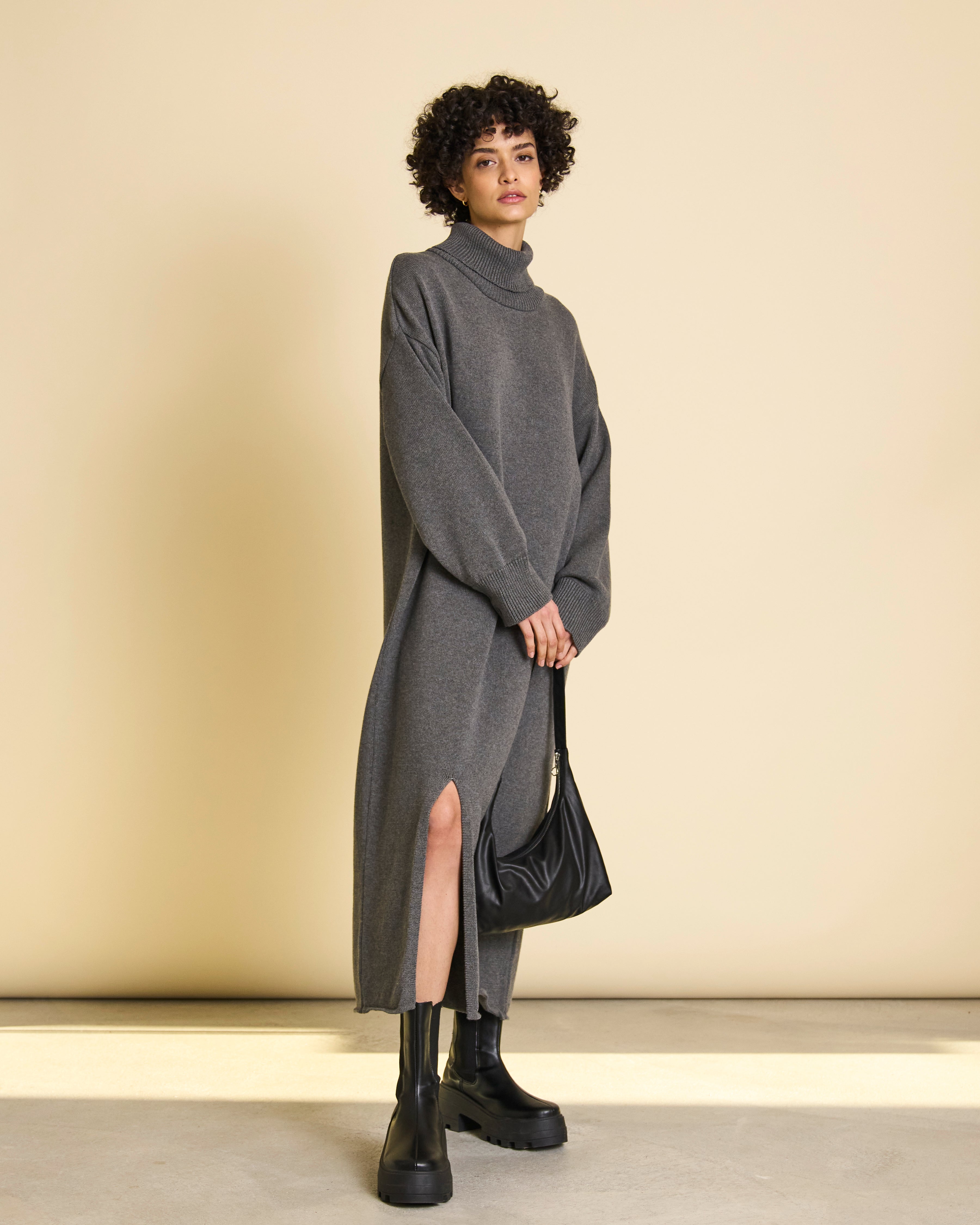 JAN 'N JUNE womens vegan Midi Dress Inari Dark Grey