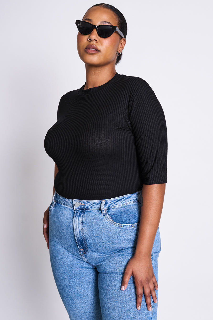 JAN N JUNE JAN 'N JUNE Damen vegan T-Shirt Nina Rib Schwarz