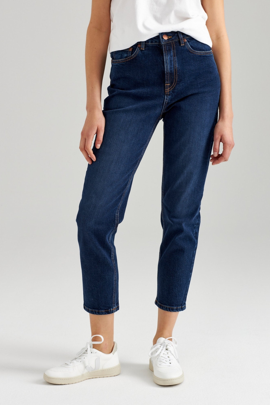 ThokkThokk Damen vegan Mom Cropped Jeans Indigoblau