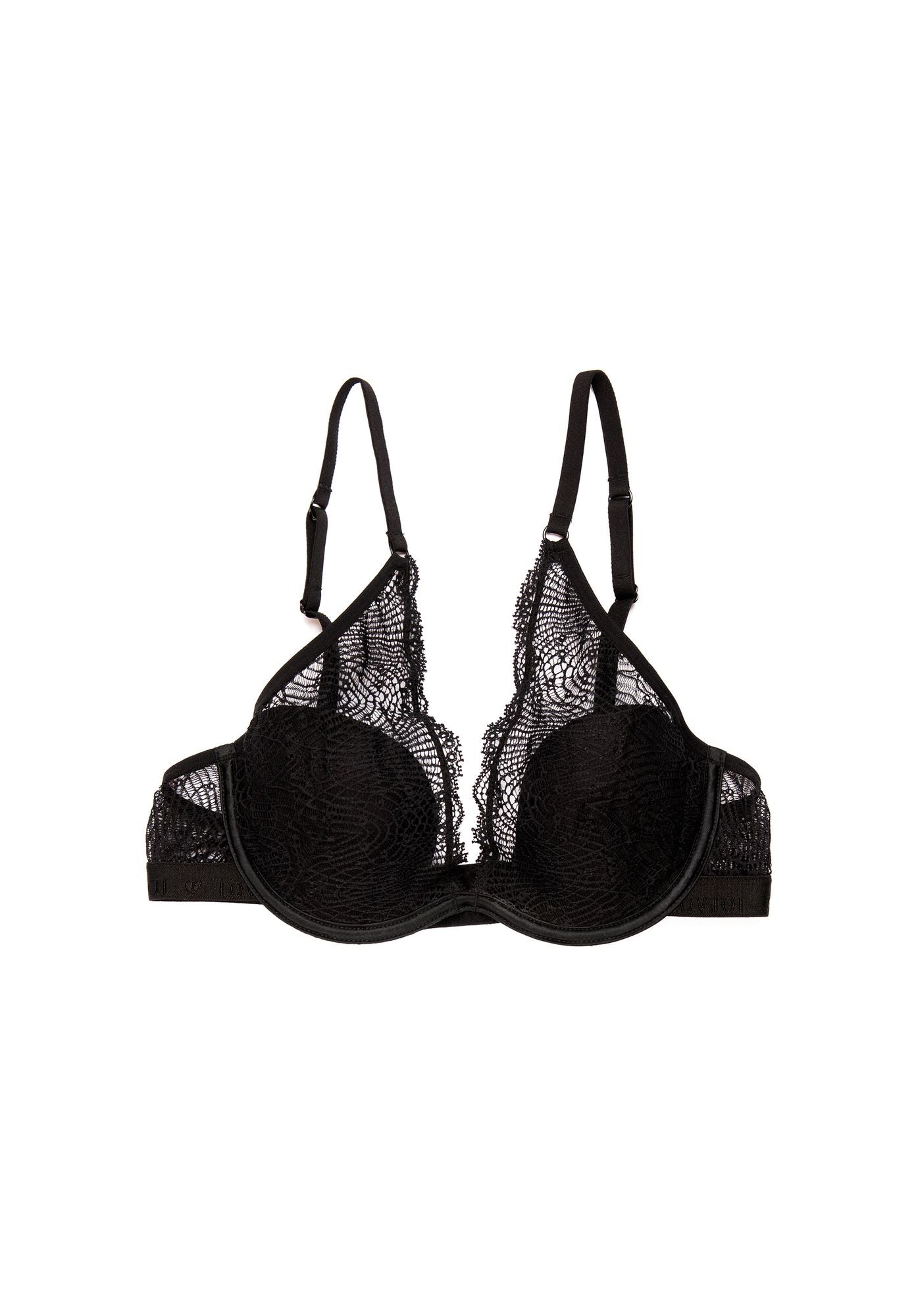 LOVJOI womens vegan Bra Silver Lace Wine Black