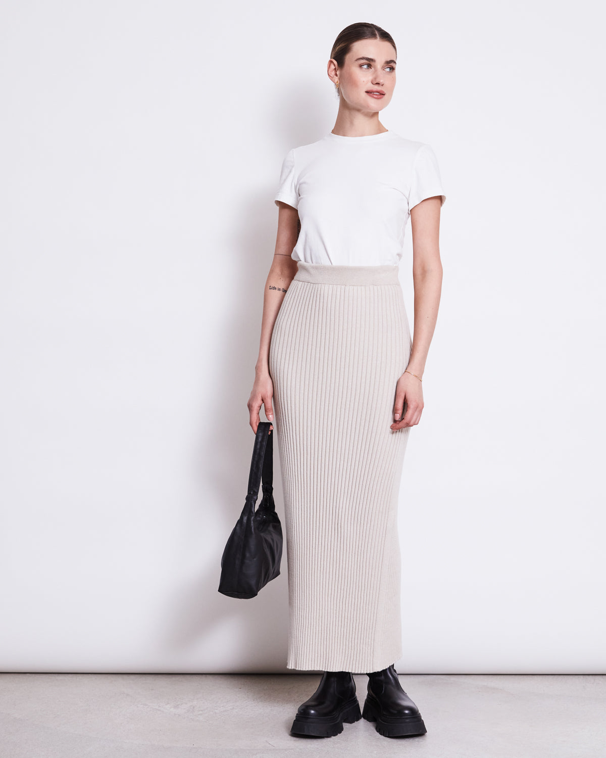 JAN 'N JUNE womens vegan Knit Skirt Ebba Ivory