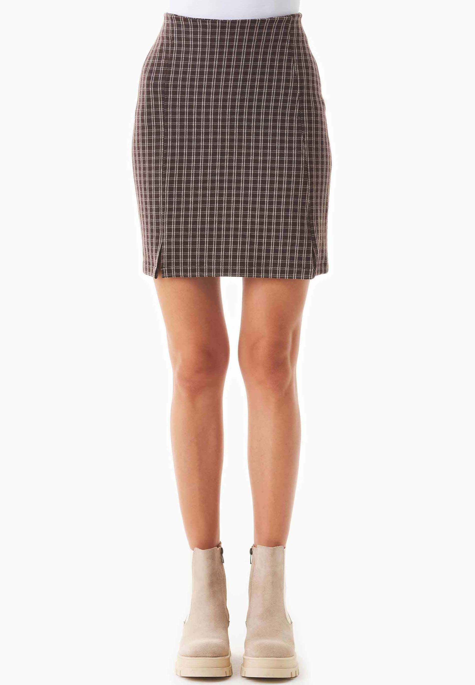 ORGANICATION dames vegan Minirok Met Ruitpatroon Nachtbruin Beige, foto 2