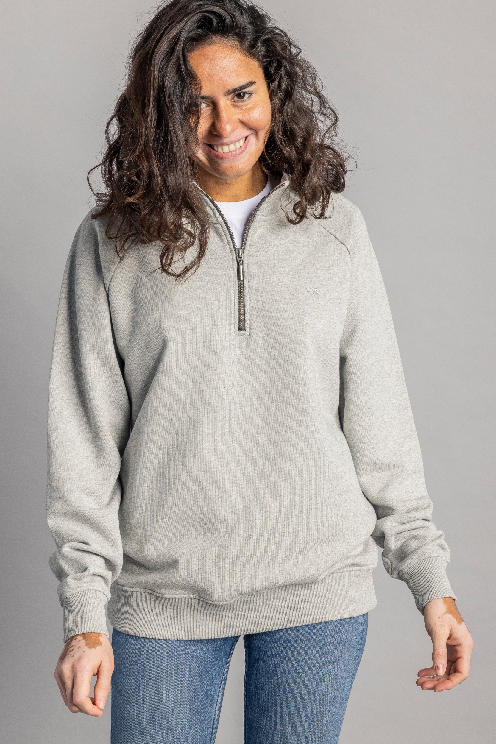 78177 - Herren vegan Quarter Zip Raglan Unisex Grau Melange