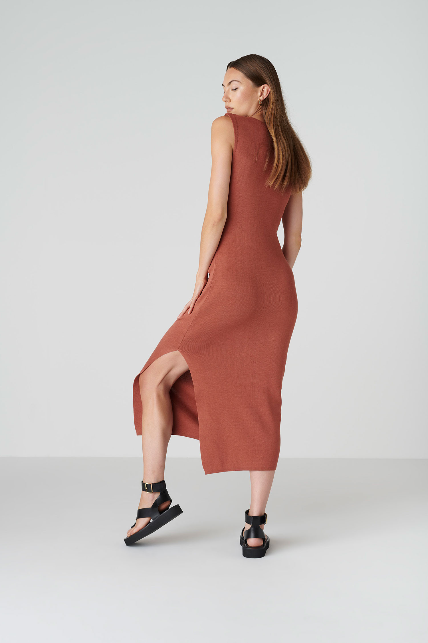 Floria Collective womens vegan Dress Ana Copper Brown