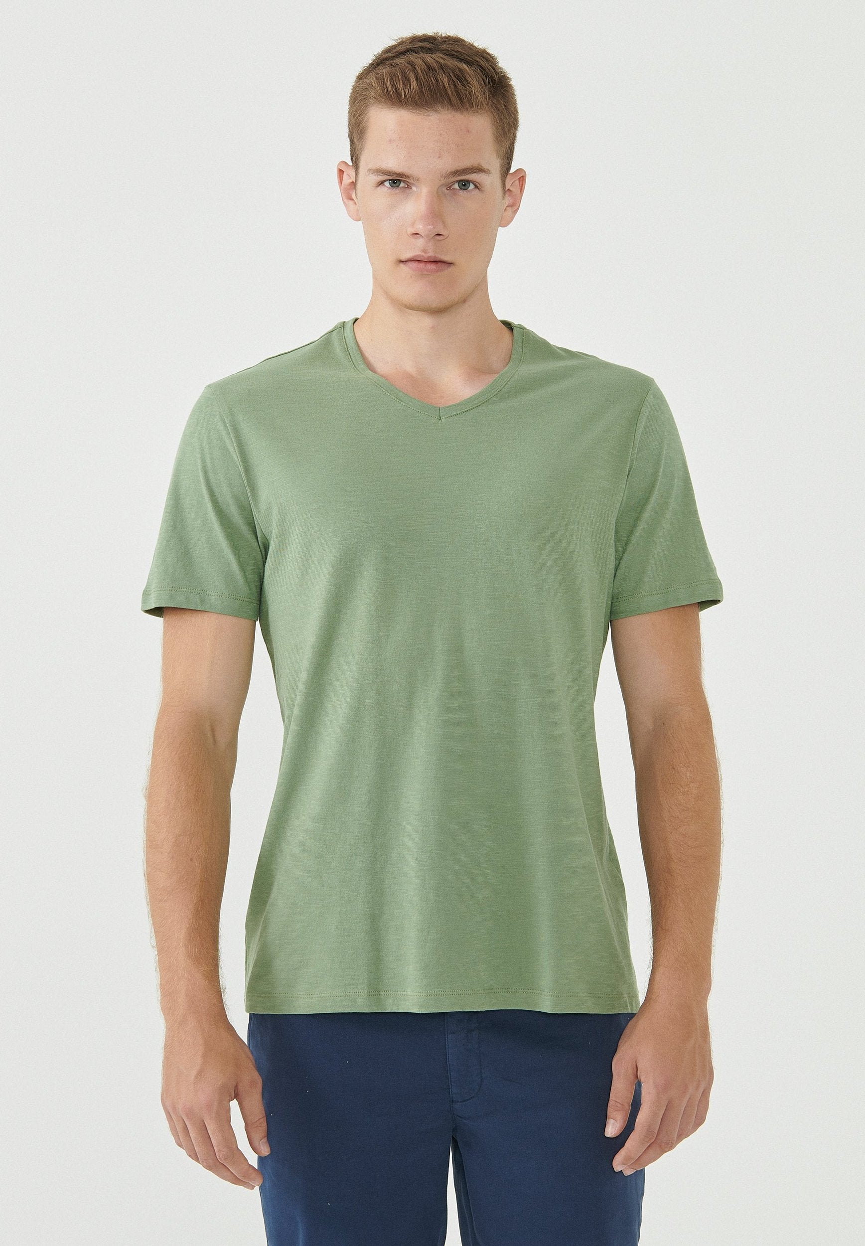ORGANICATION Basic T-Shirt V-Neck Organic Cotton Light Green