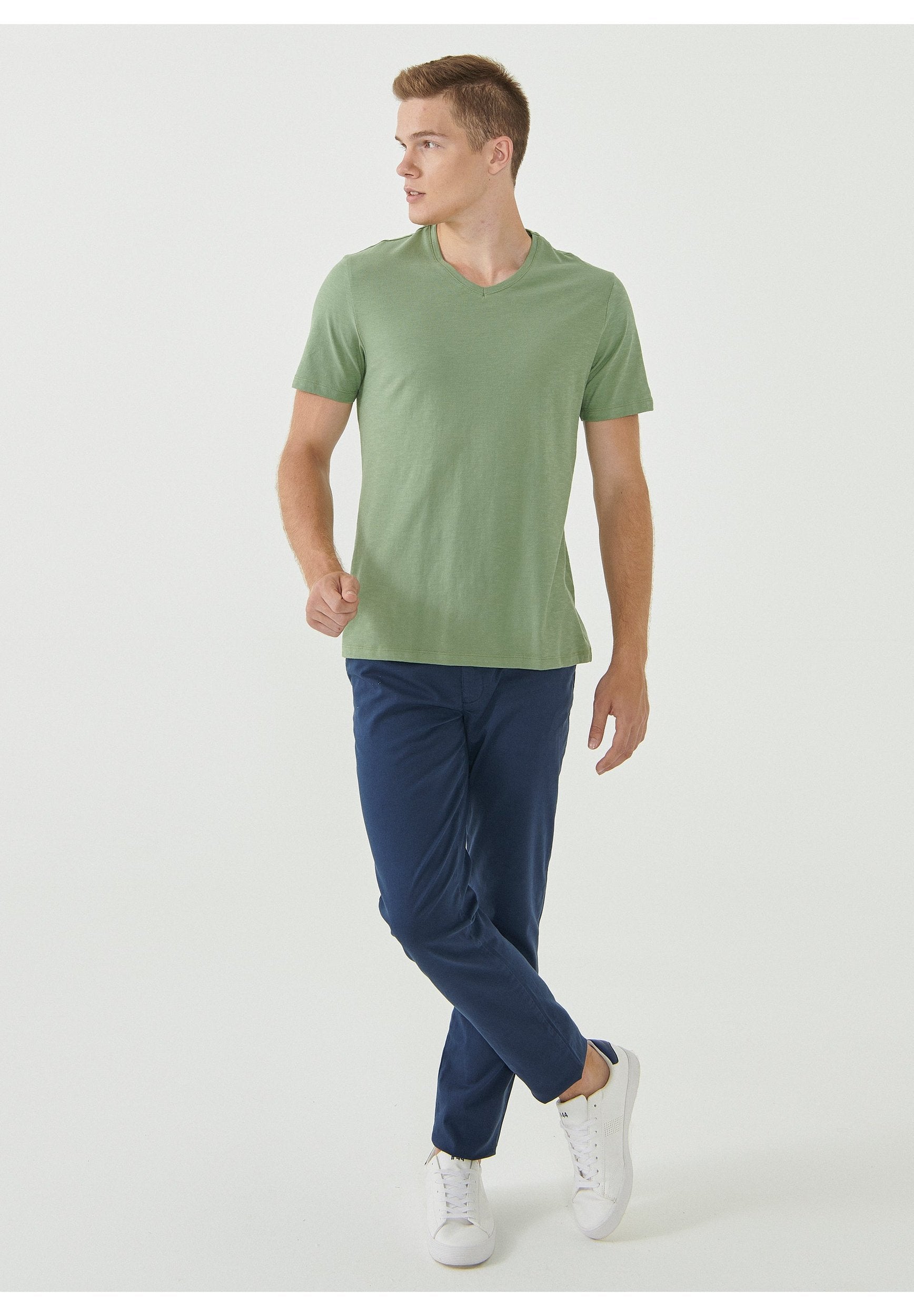 ORGANICATION Basic T-Shirt V-Neck Organic Cotton Light Green