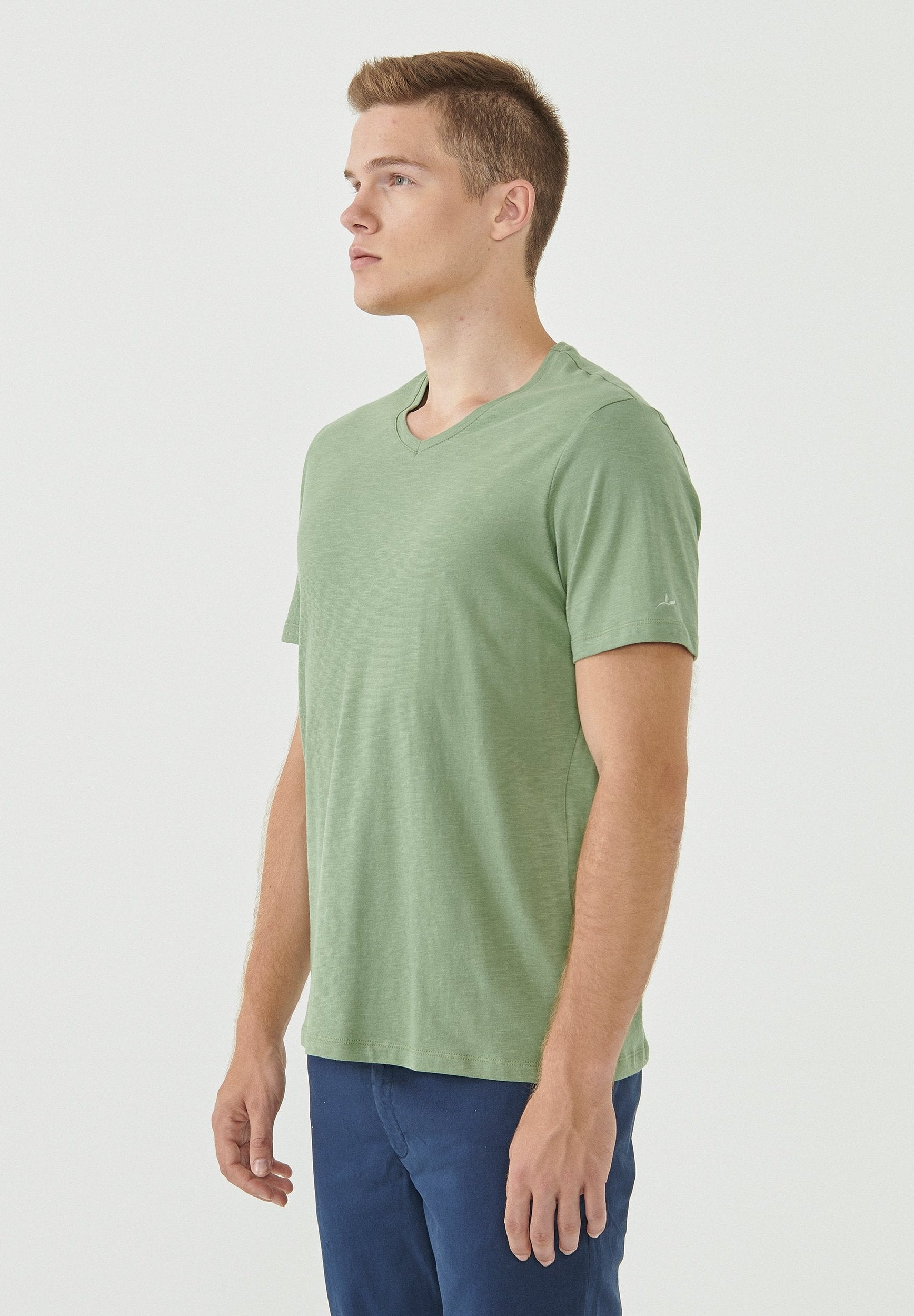 ORGANICATION Basic T-Shirt V-Neck Organic Cotton Light Green