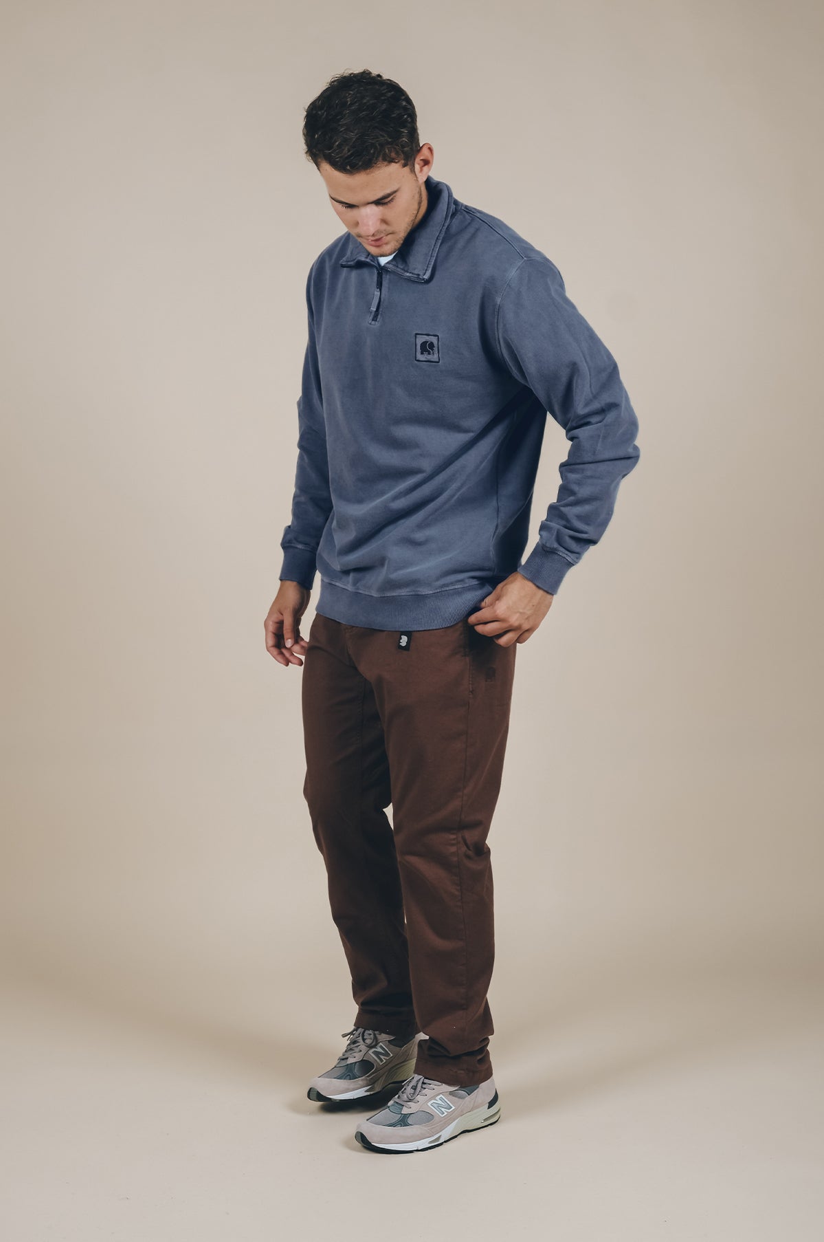 79075 - Herren vegan Zip Up Pullover Chopo Loopback Blau