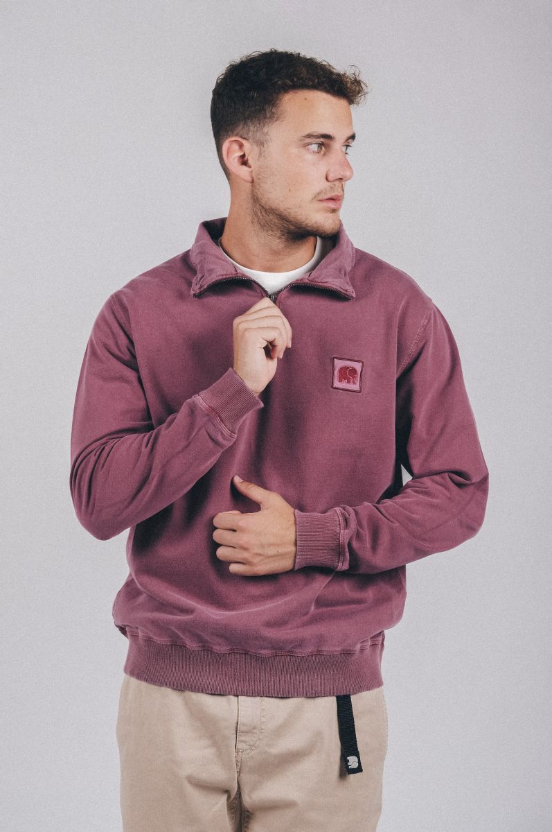 Trendsplant men vegan Sweater Sauce Half Zip Pigment Dyed Red