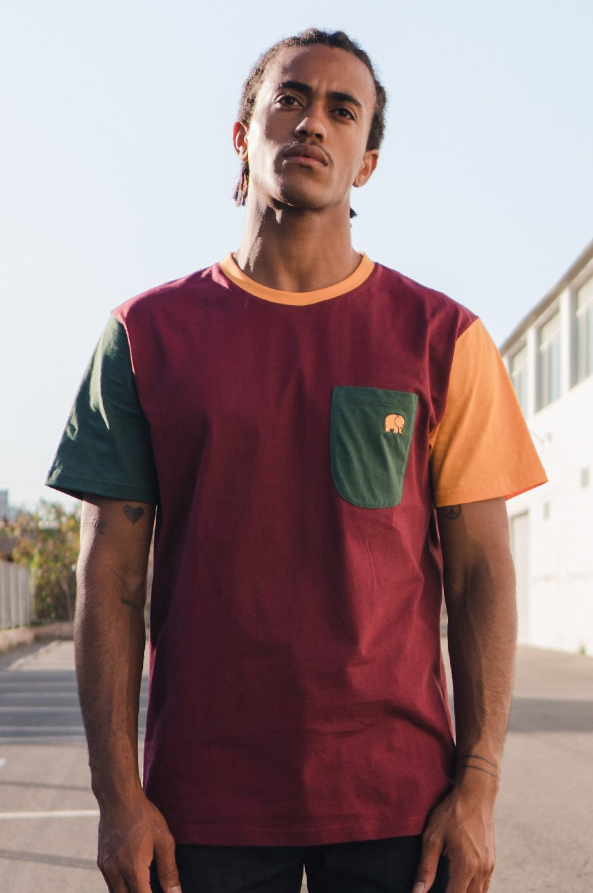 Trendsplant men vegan T-Shirt Pocket Color Block Burgundy