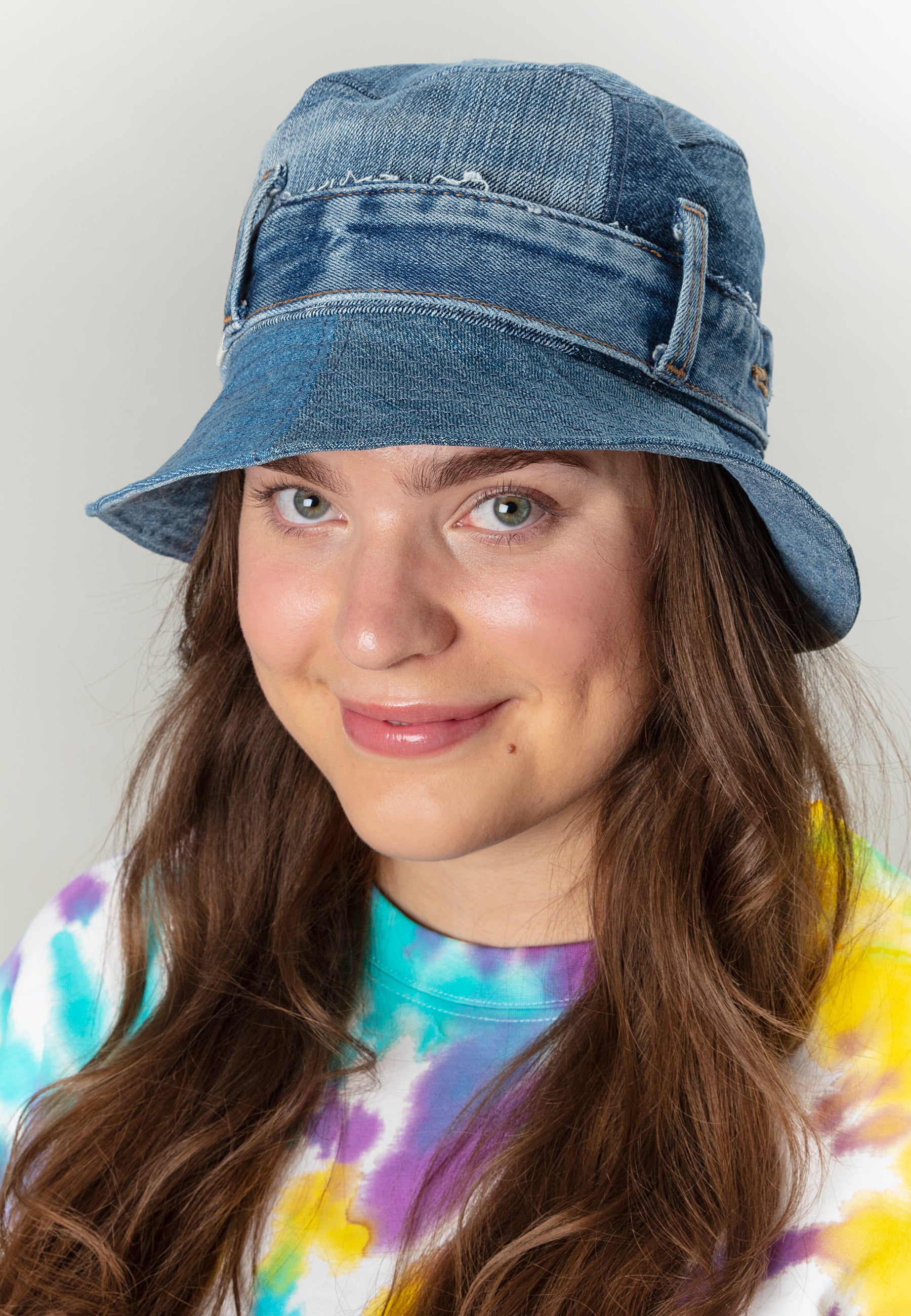 MAHLA womens vegan Bucket Hat Upcycled Denim Nova Light Blue Denim Mix