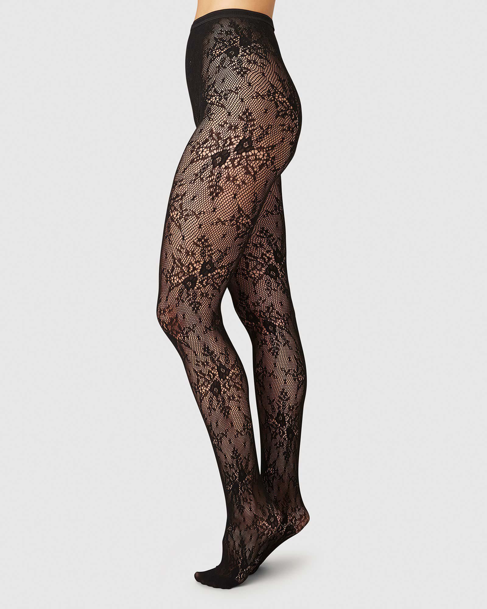Swedish Stockings womens vegan Lace Tights Rosa Black