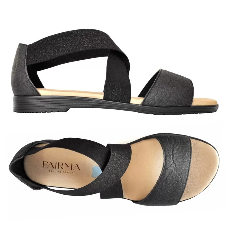 FAIRMA ETHICAL DESIGN womens vegan Sandals Flora Pinatex Zwart