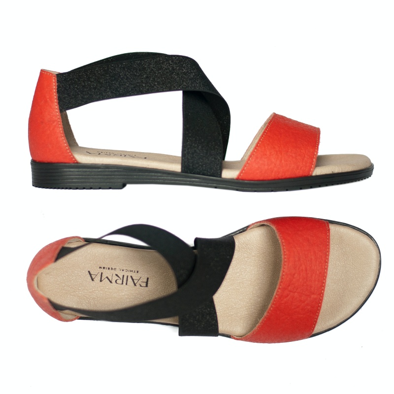 FAIRMA ETHICAL DESIGN womens vegan Sandals Flora Pinatex Bioeco Paprika Black & Red