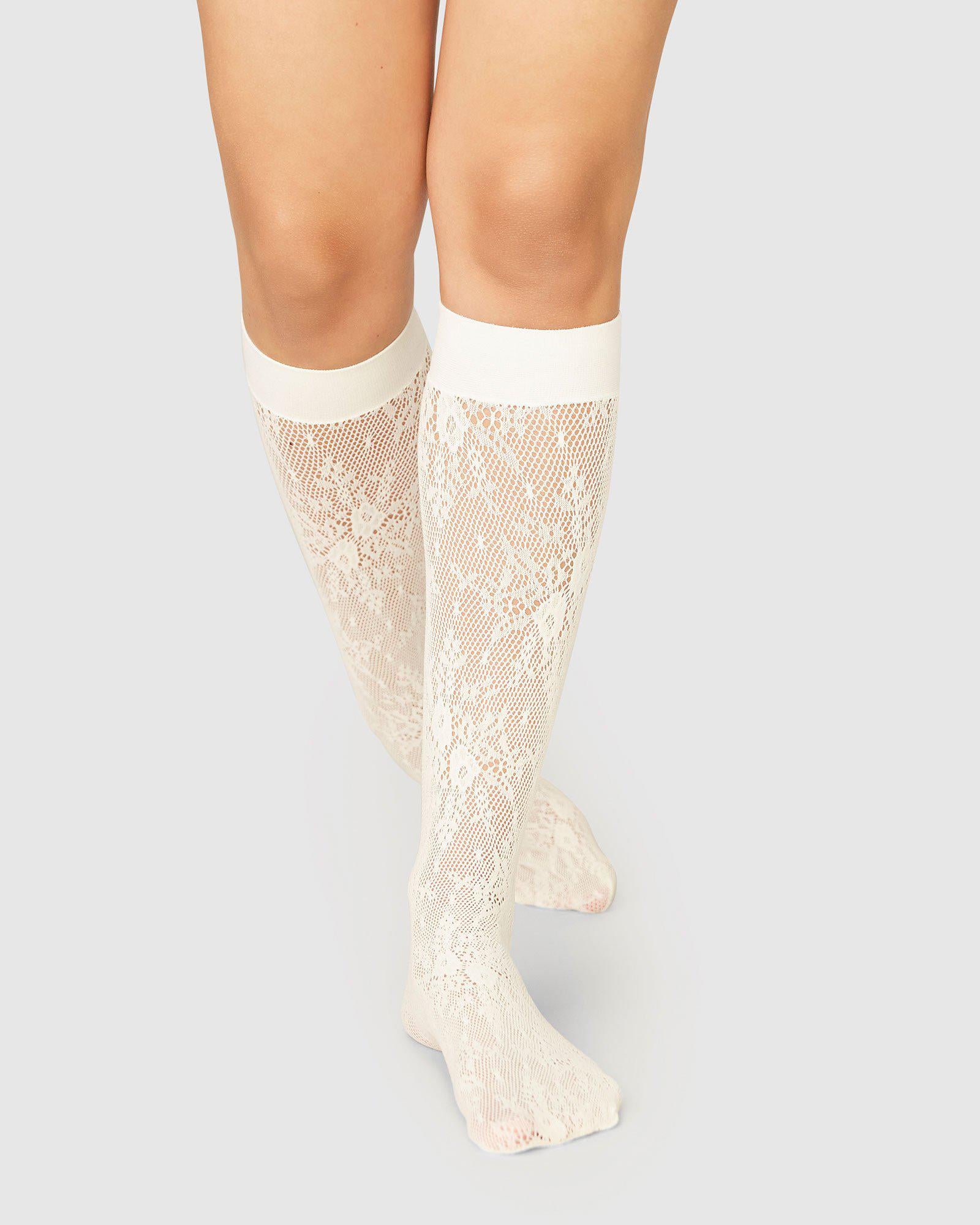 Swedish Stockings womens vegan Lace Knee-Highs Rosa Ivory