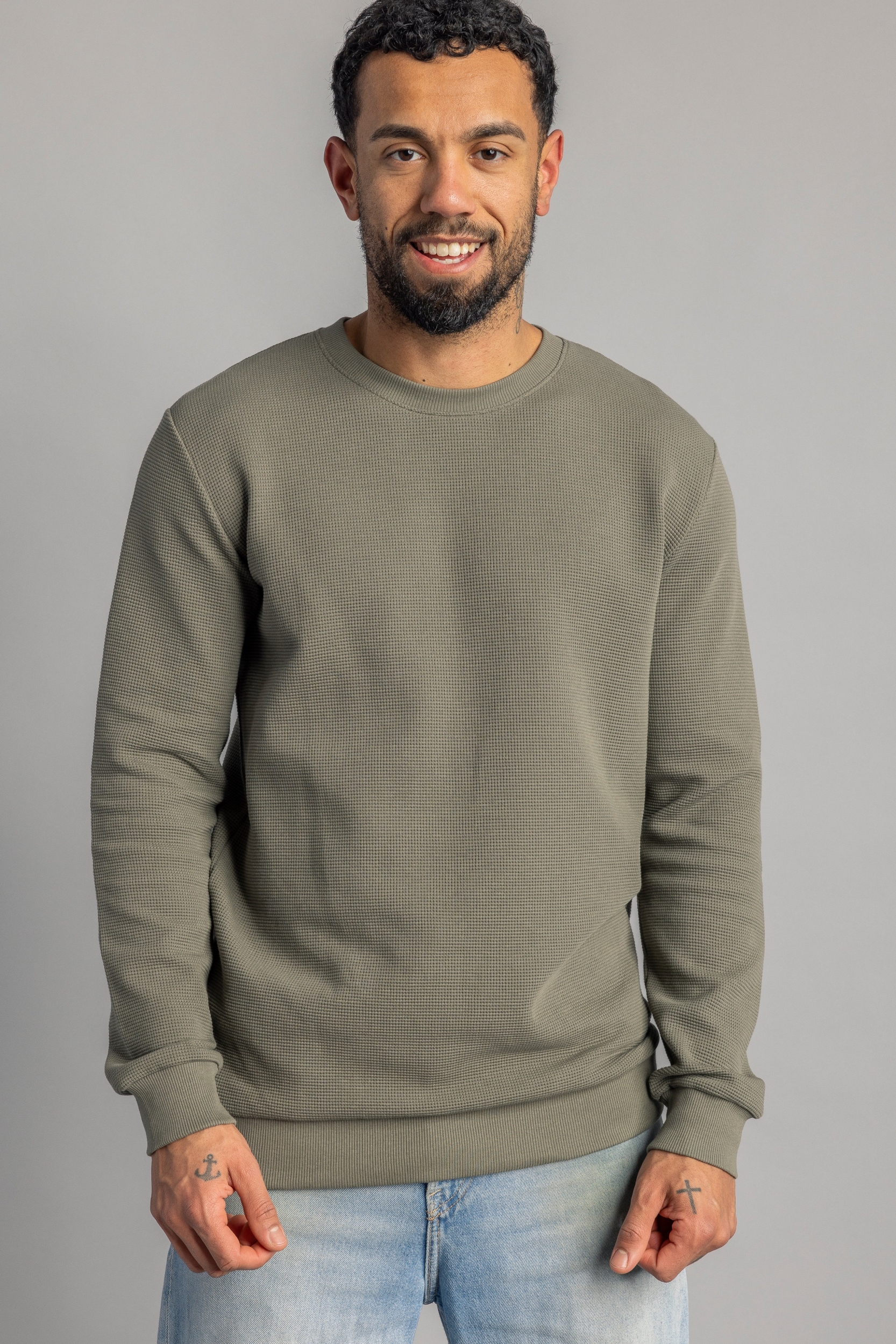 Image of DIRTS mannen vegan Longsleeve Wafel PiquÃ© Dusty Olive