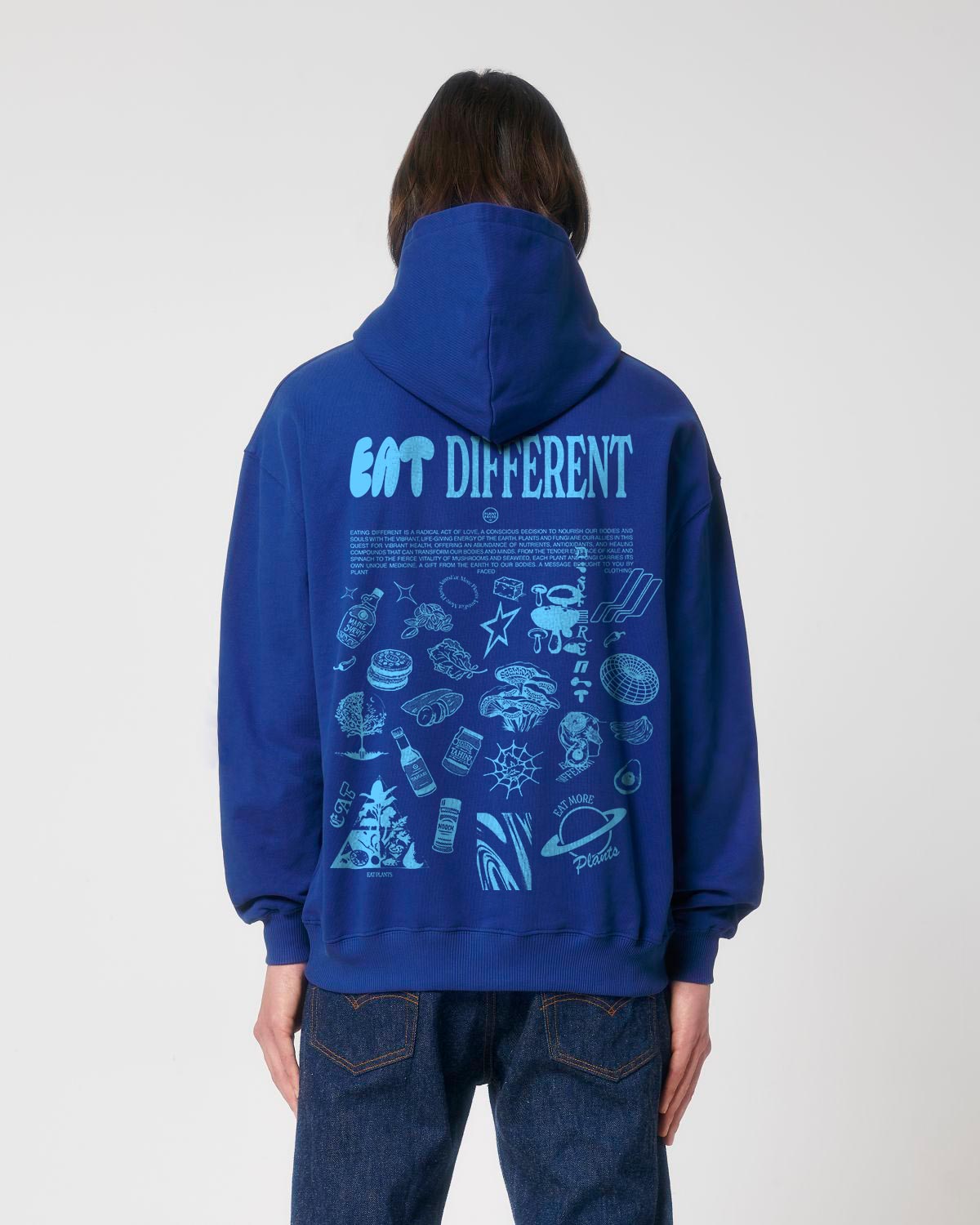 Plant Faced Clothing Hoodie Deluxe Eat Different Cobalt Blue