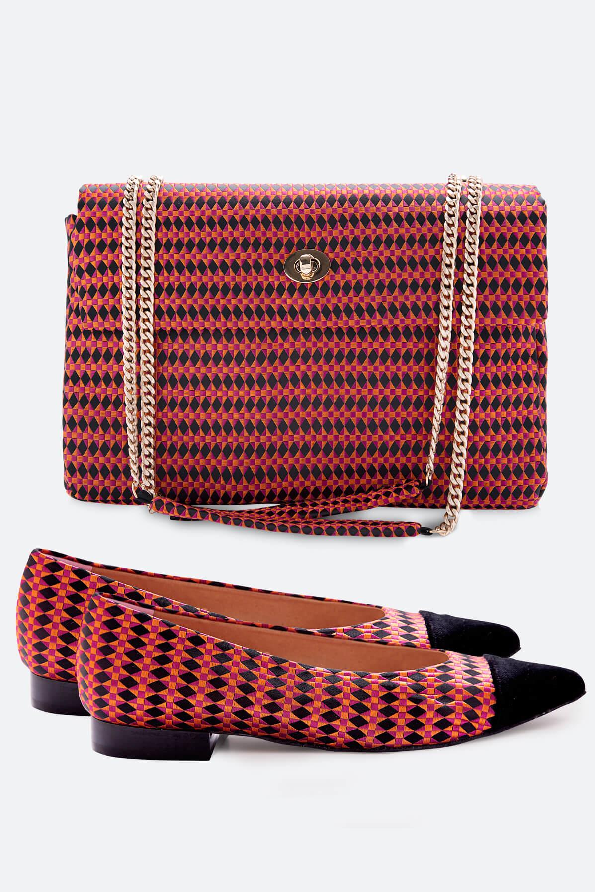 Momoc Damen vegan Ballerina + Handtasche Combo Teja Velour Rot