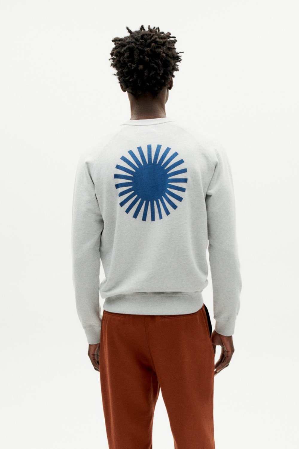 Thinking mu Herren vegan Sweatshirt Grau Sol Blau Hinten