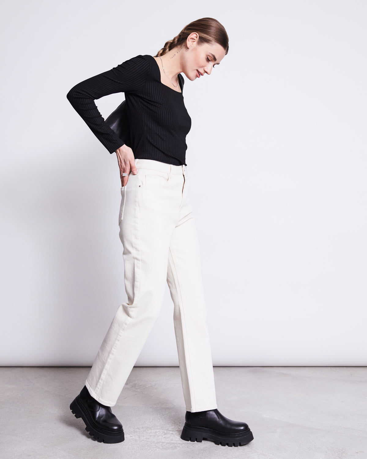 JAN 'N JUNE womens vegan Straight Leg Jeans Alba Ecru