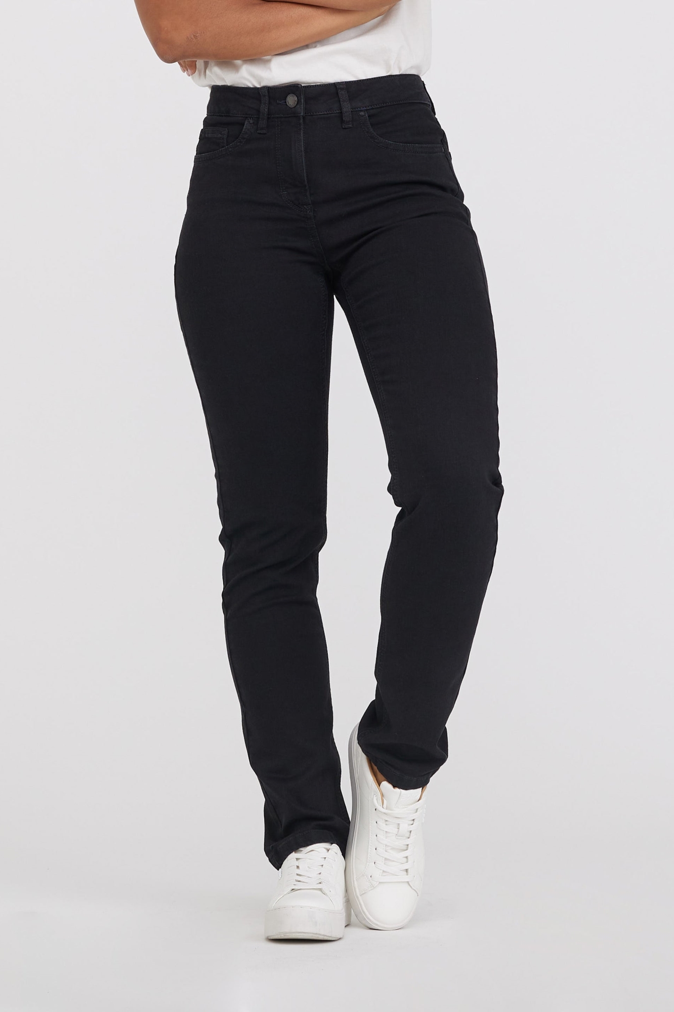 78559 - Damen vegan Jeans Charlotte Regular Medium Length Ecolabel Washed Black Denim