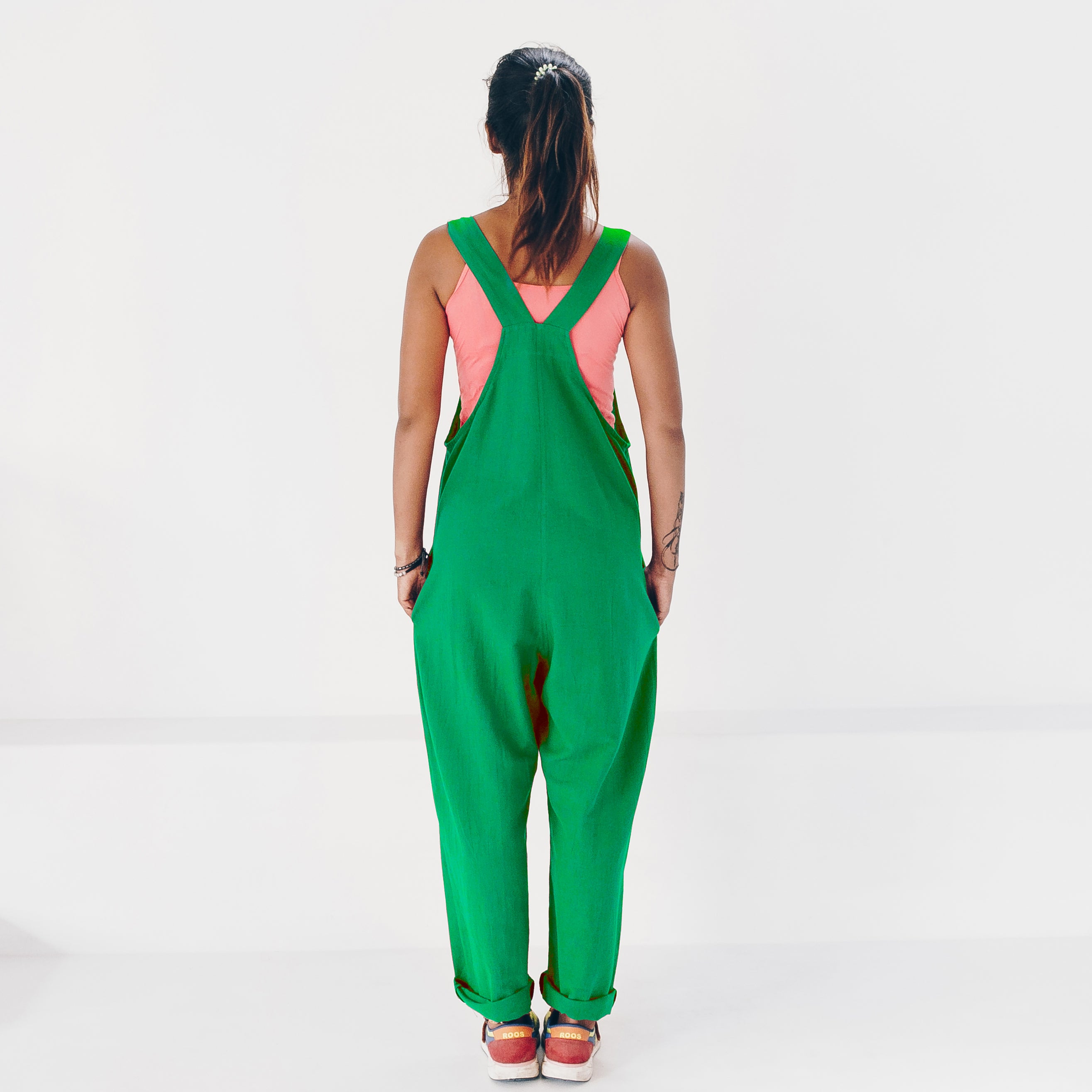 57110 - Damen vegan Jumpsuit Upcycled 100% Leinen GrÃ¼n