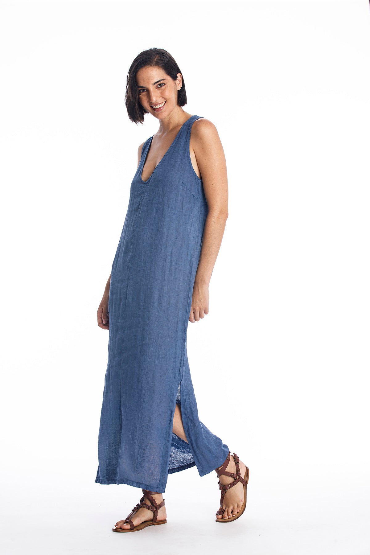 RAVENS VIEW IBIZA Damen vegan Leinenkleid Winona Indigoblau