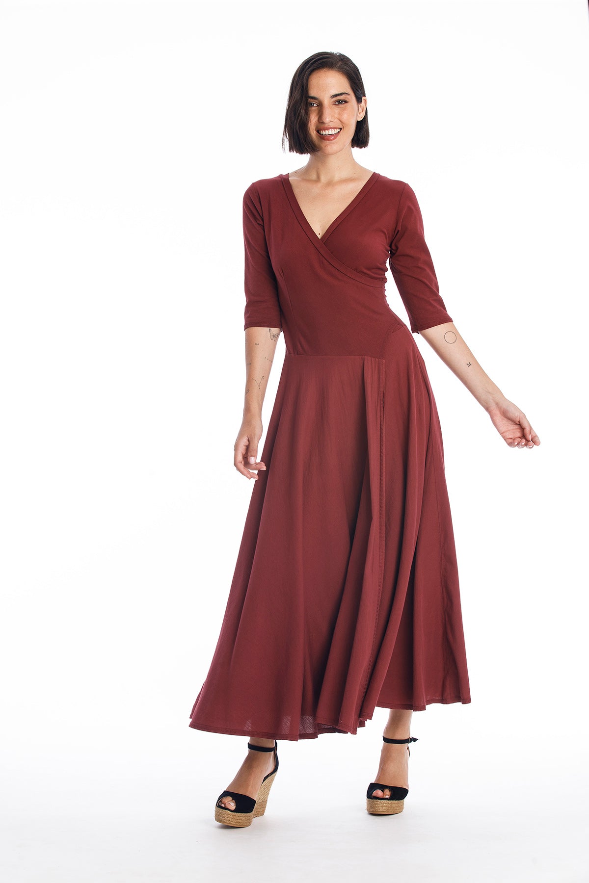 RAVENS VIEW IBIZA Damen vegan Kleid Veronika Dunkel Granat