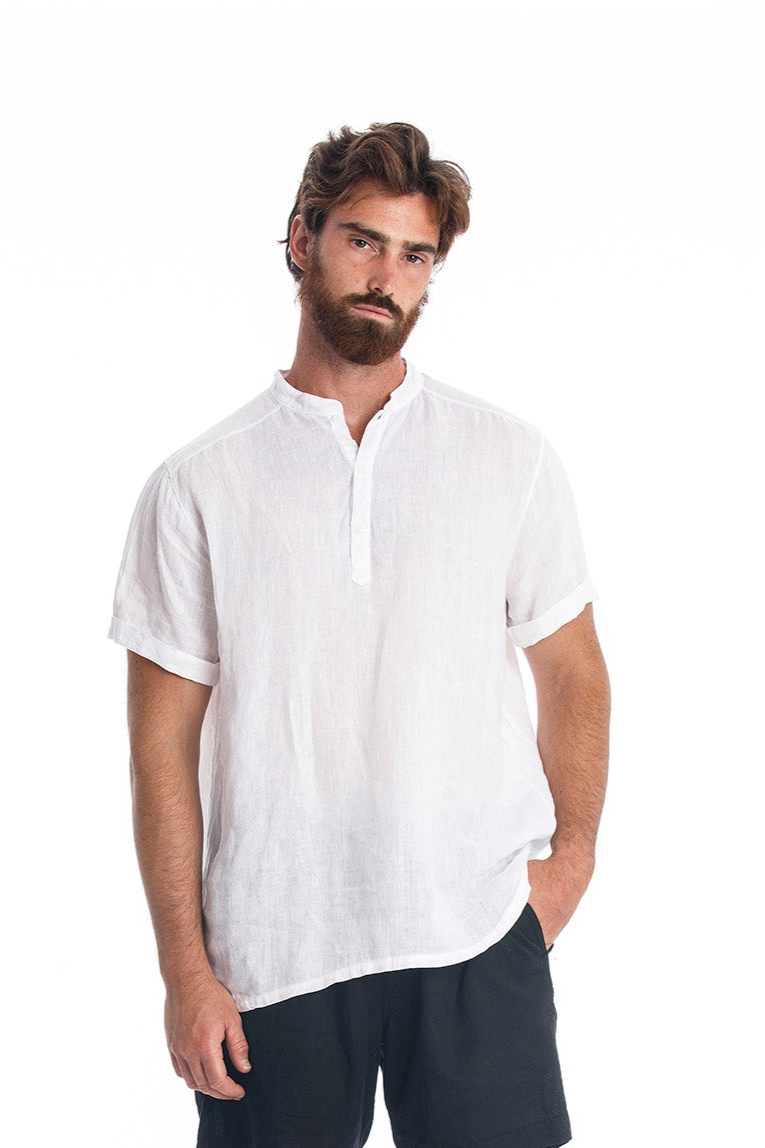 Image of RAVENS VIEW IBIZA mannen vegan Linnen Shirt Brad Wit