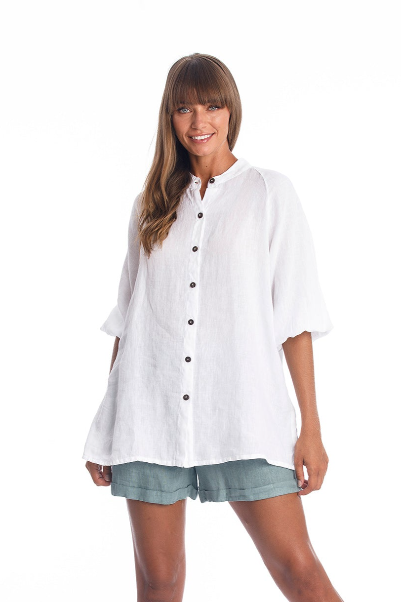83348 - Damen vegan Leinenhemd Mei WeiÃŸ