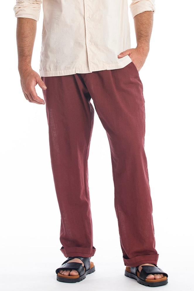 83355 - Herren vegan Leinenhose Lucas Dunkel Granat