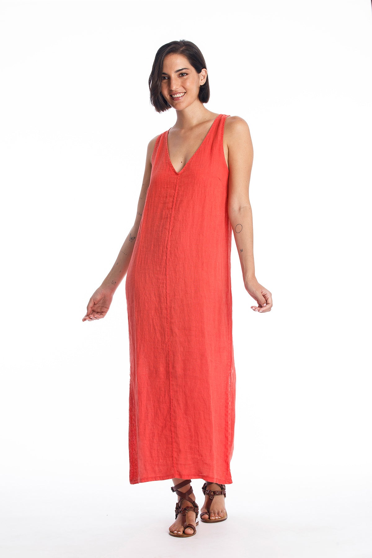 RAVENS VIEW IBIZA Damen vegan Leinenkleid Winona Radiant Red