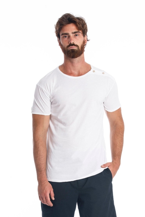 RAVENS VIEW IBIZA Herren vegan T-Shirt Egan Button WeiÃŸ