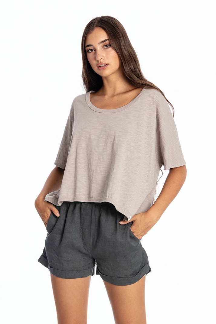 RAVENS VIEW IBIZA Damen vegan Top Square Stone Grey