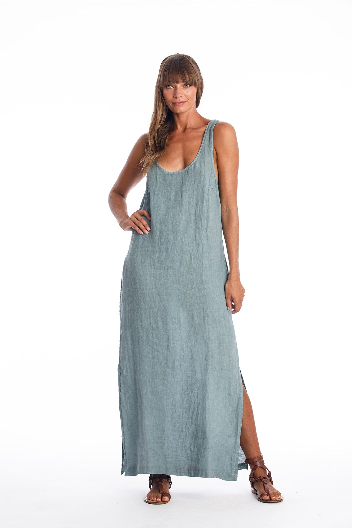 RAVENS VIEW IBIZA Damen vegan Leinenkleid Ariana Chinois GrÃ¼n