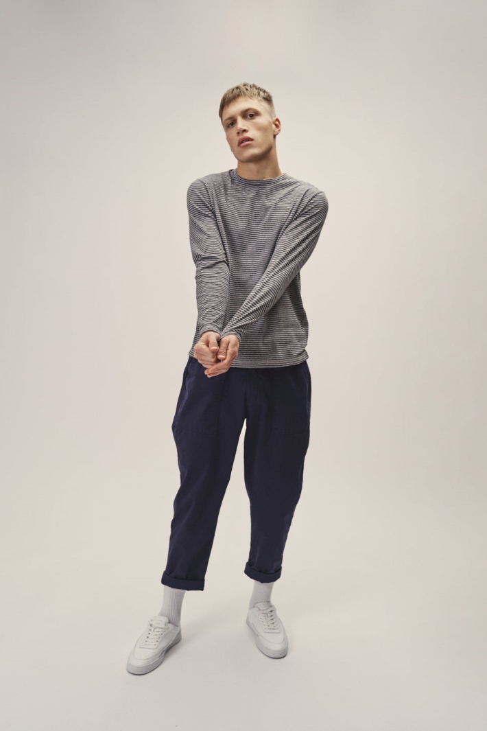 Image of WOTE mannen vegan Longsleeve Gestreept Antraciet Grijs