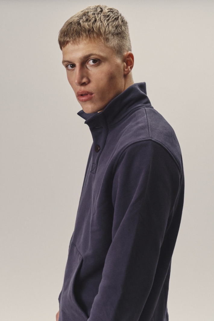 Image of WOTE mannen vegan Sweatshirt Opstaande Kraag Donkerblauw