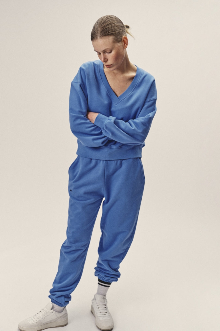 WOTE Damen vegan Sweatshirt V-Ausschnitt Blau