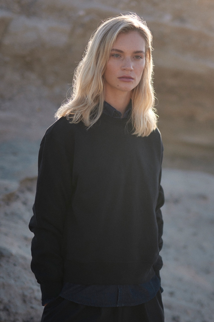 WOTE Damen vegan Sweatshirt Rundhalsausschnitt Schwarz